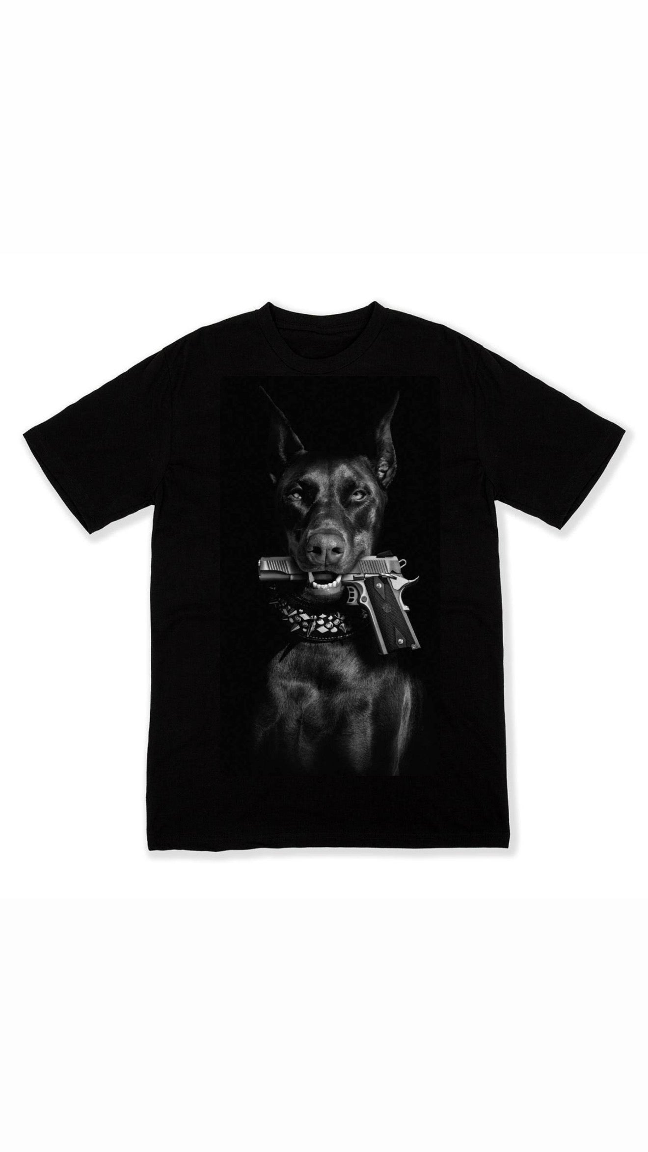 Thedifferent T-Shirt Uomo Scollo V - Dobermann Pistola In Bocca - Bianca - 5