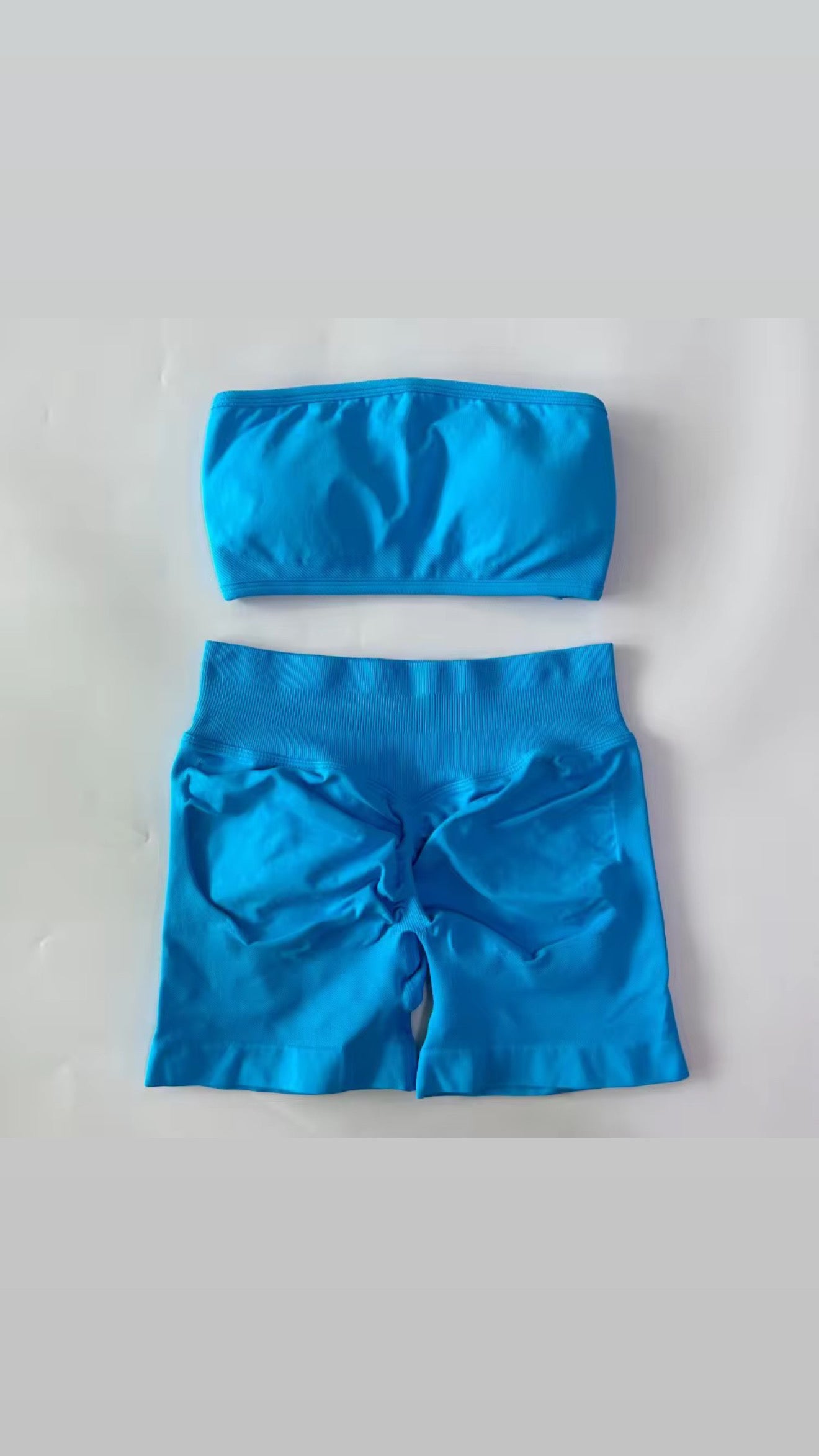 light blue bandeau gym set
